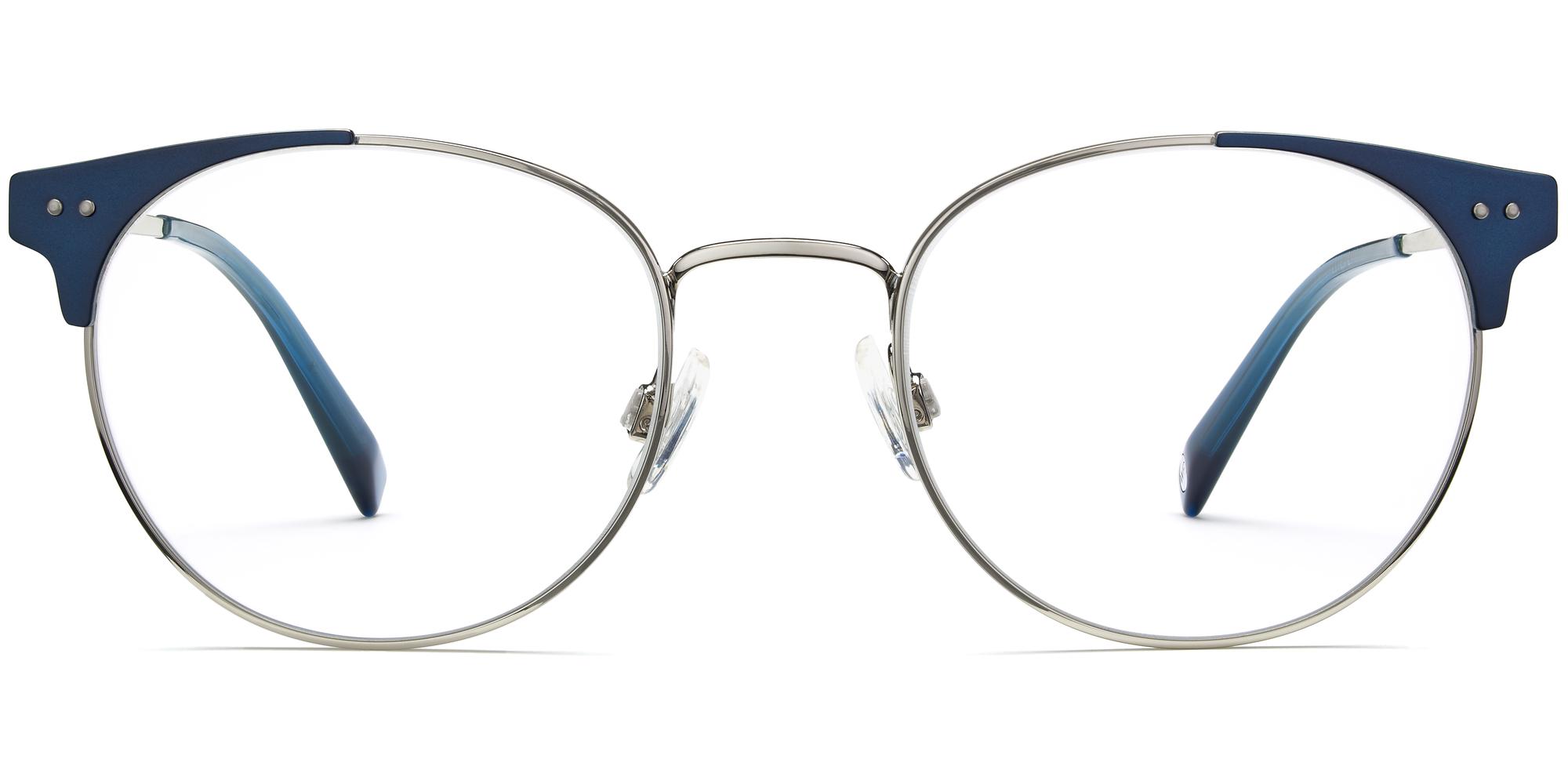 Townsend f eyeglasses in Polished Silver with Brushed Navy (Rx Blue Light)