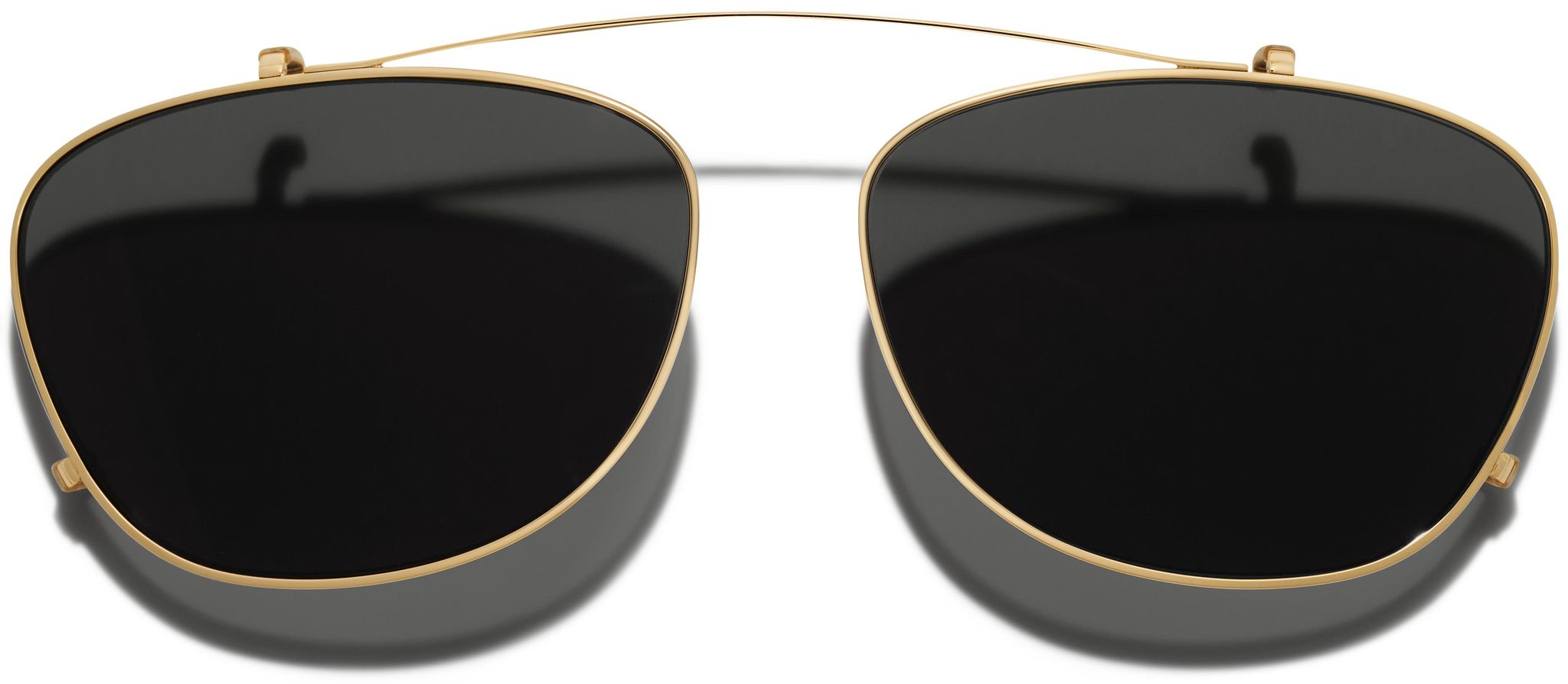 Front view of Daisy Clip-On Medium in Polished Gold with Grey Lenses
