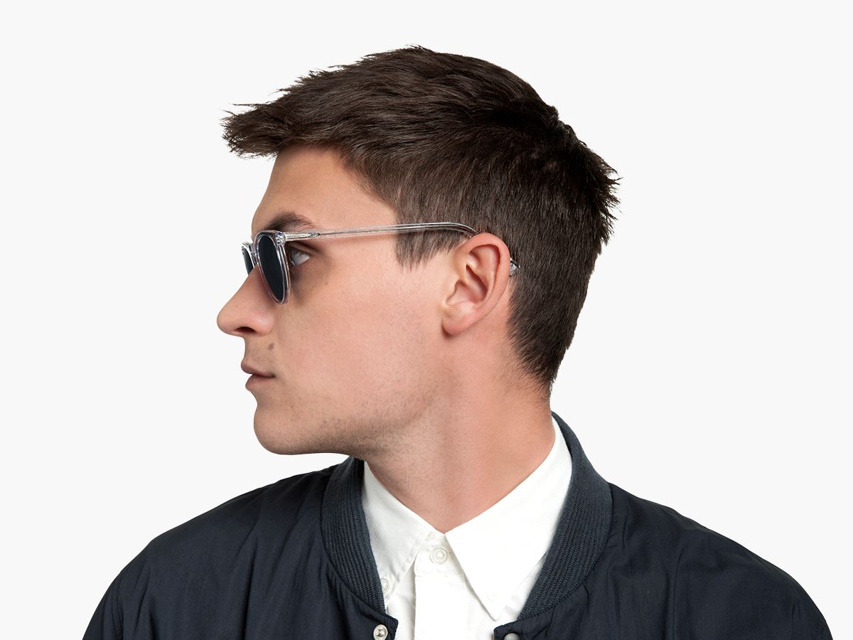 Haskell Sunglasses in Crystal with Electric Blue Flash Lens