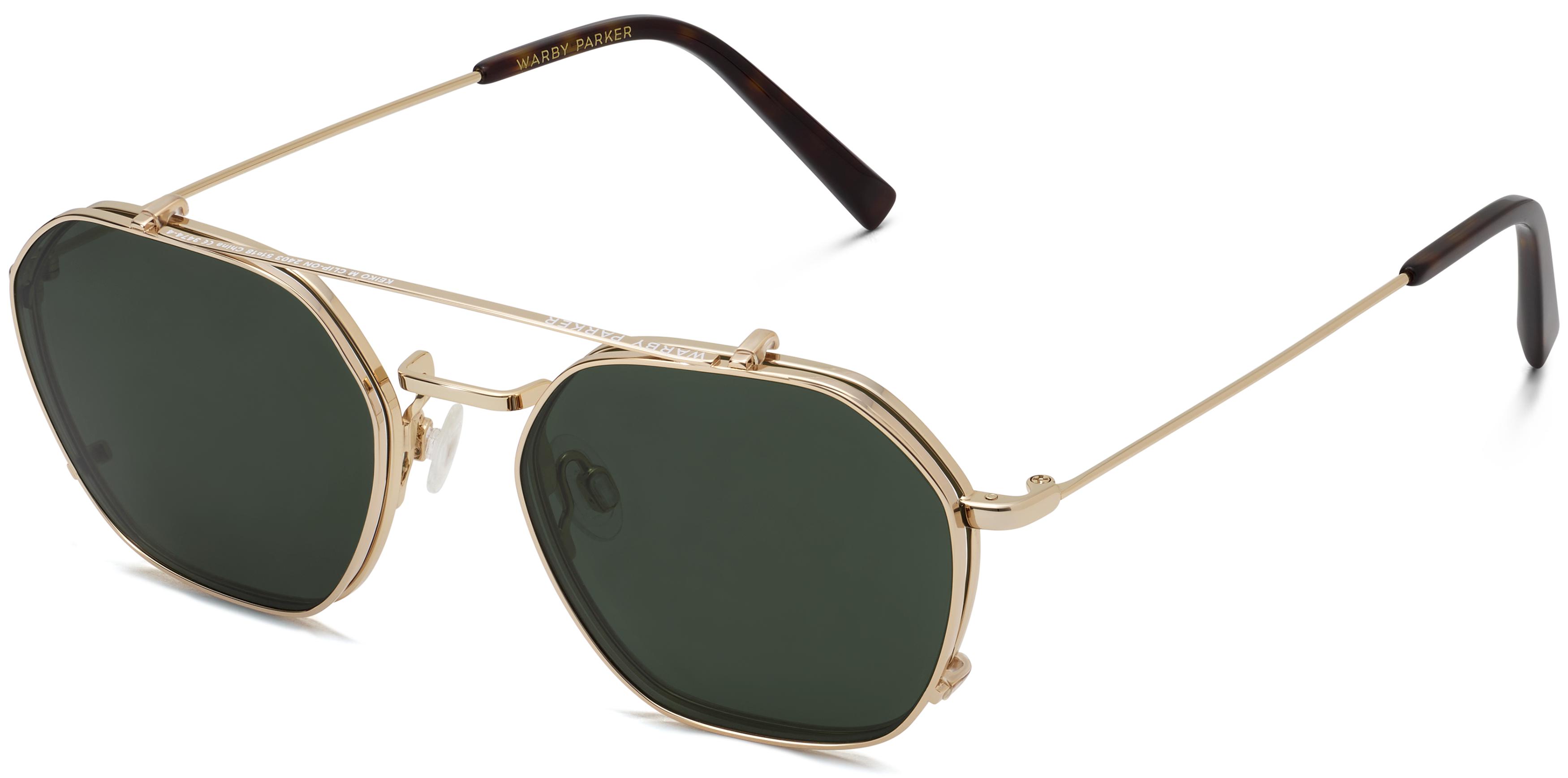Keiko Medium Clip-On in Polished Gold with Green Lenses