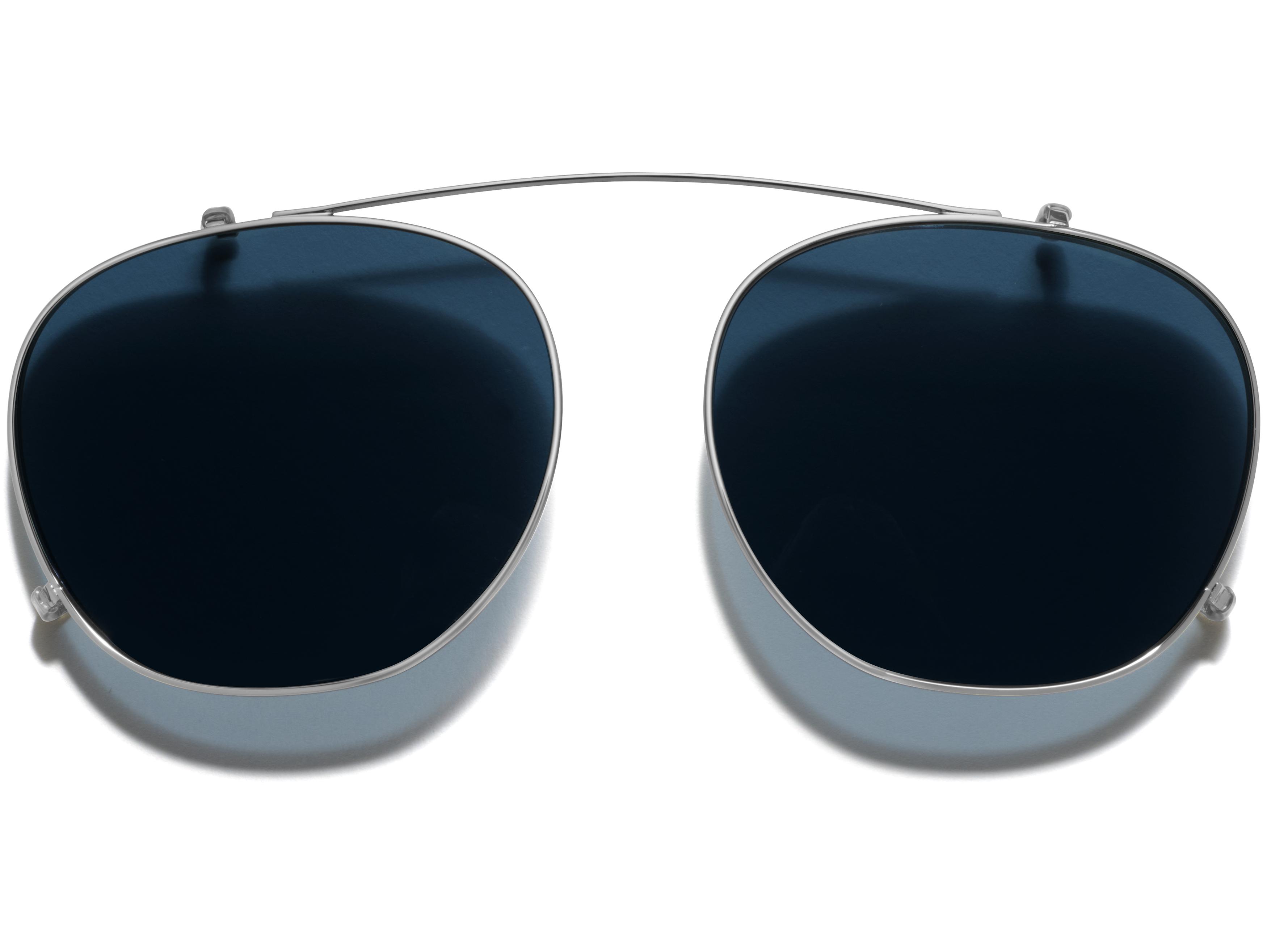 Carlton Clip-On Medium in Polished Silver with Blue Lenses