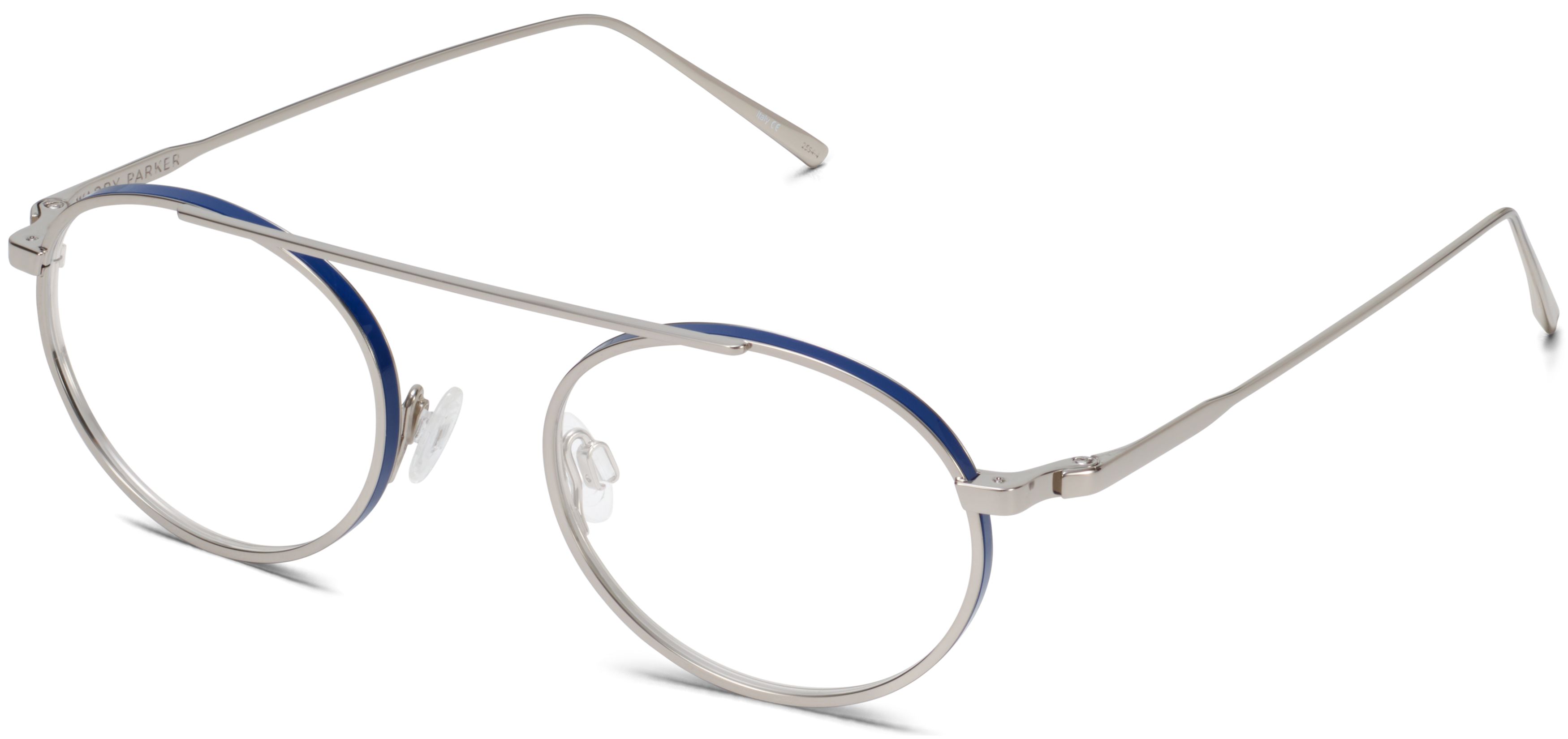 Corwin Eyeglasses in Polished Silver with Blue | Warby Parker display picture 1