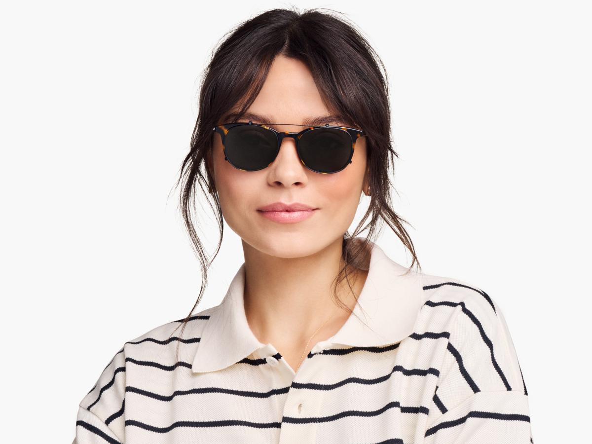 Durand Clip-On Wide in Polished Gold with Green Lenses | Warby Parker