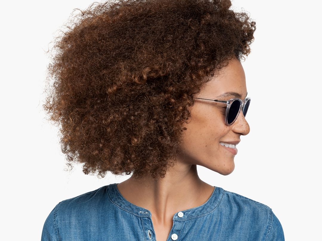 Haskell Sunglasses in Crystal with Electric Blue Flash Lens Warby Parker