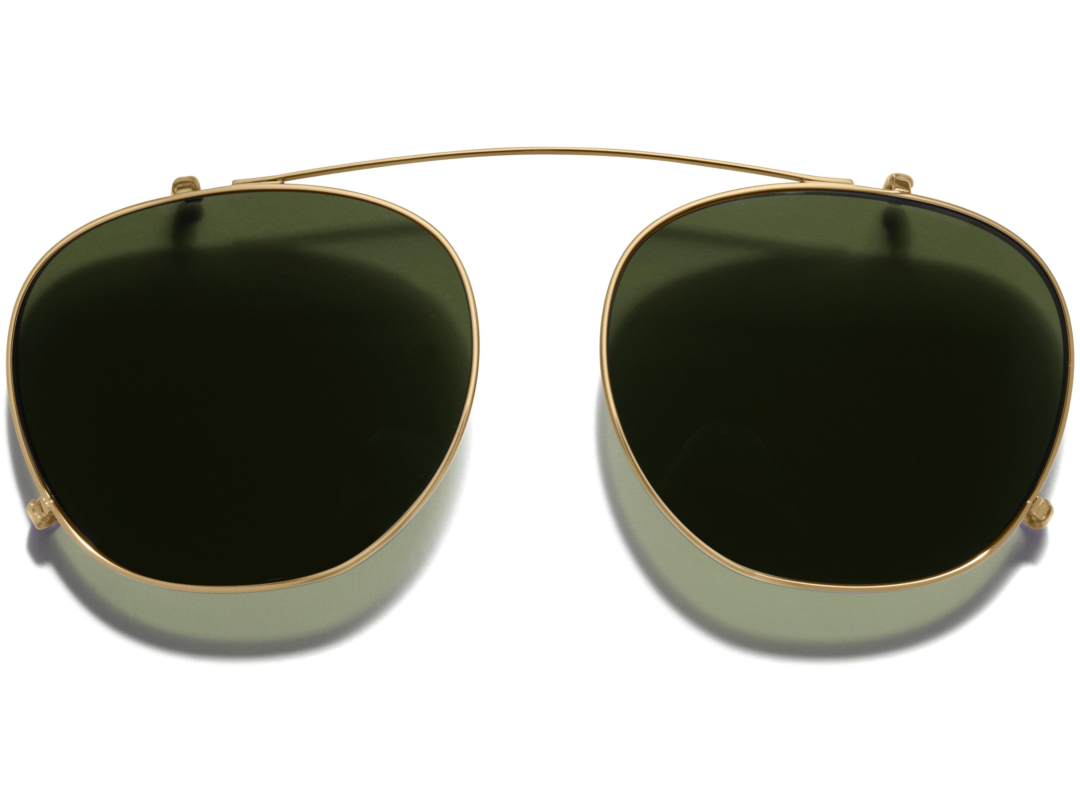 Carlton Clip On Wide in Polished Gold with Green Lenses