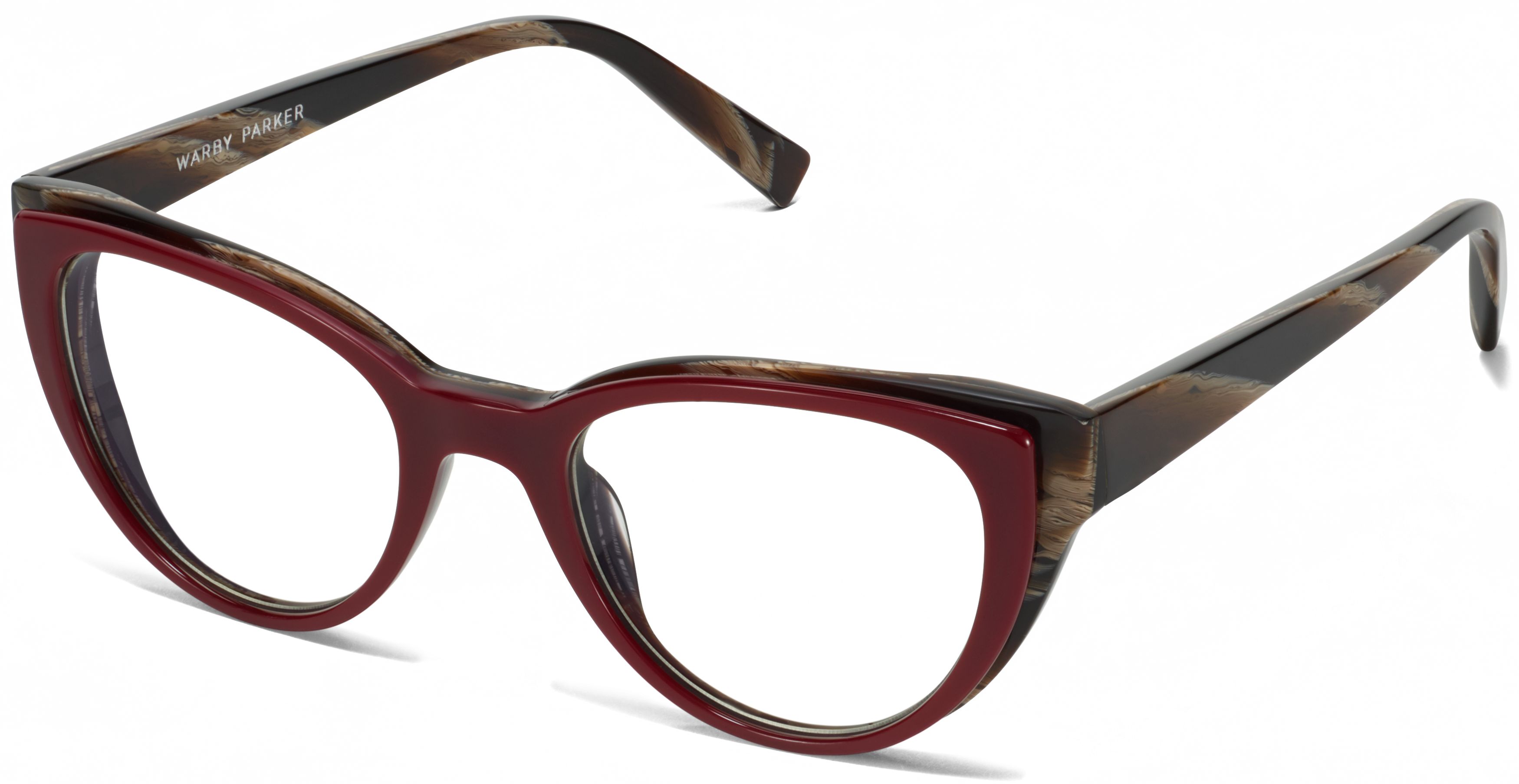 Warby Parker Jordi Sunglass Frames in Oxblood & Striped Elm | Made in Italy Renata Eyeglasses in Striped Amber | Warby Parker main image 3