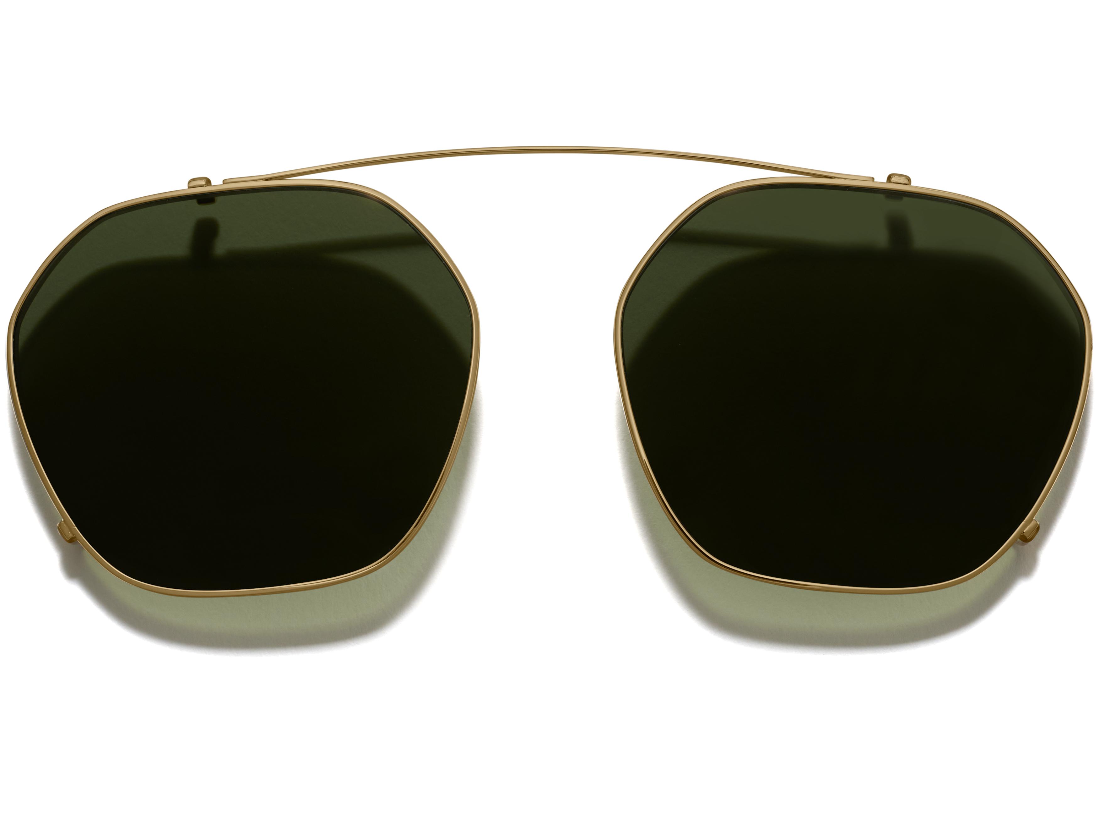 Keiko Medium Clip On in Polished Gold with Green Lenses