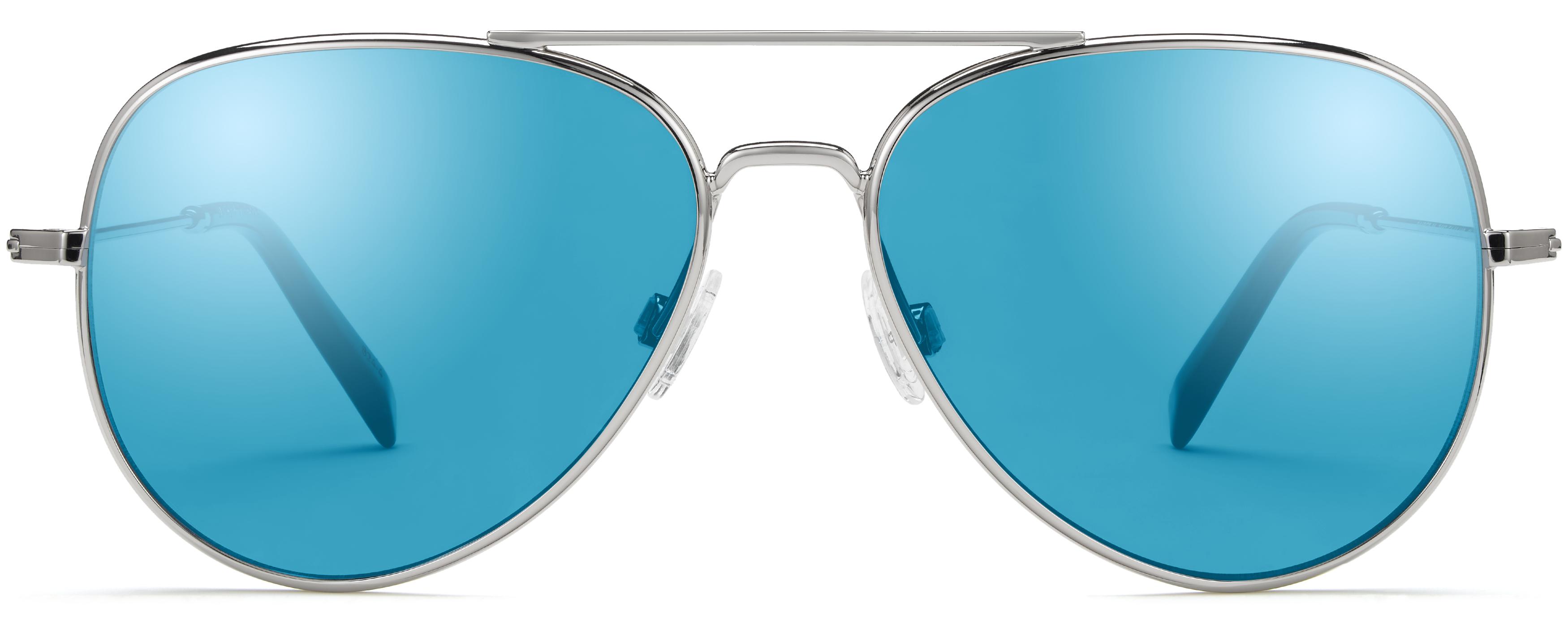 Raider Sunglasses in Silver with Mirrored Light Blue lenses | Warby Parker