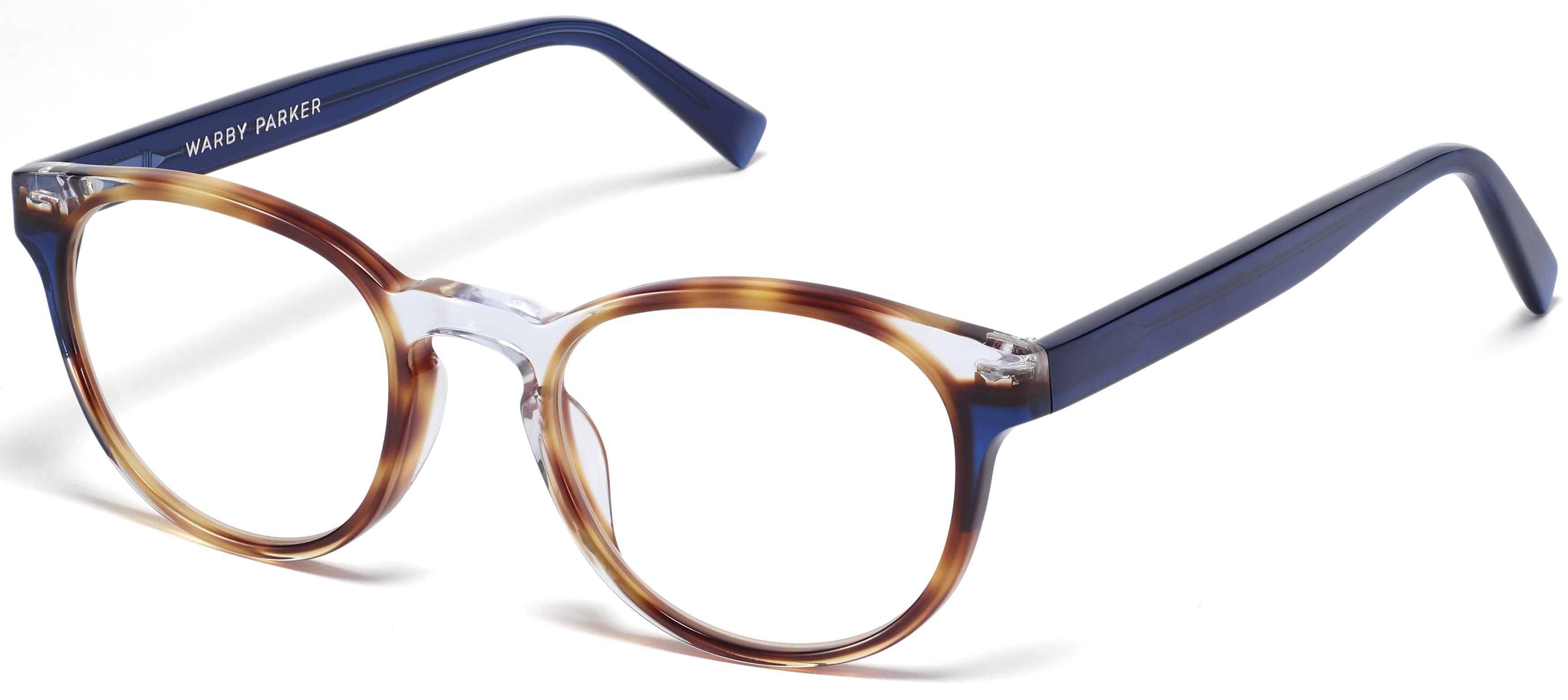 Percey Eyeglasses in Crystal with Oak Barrel and Blue Bay
