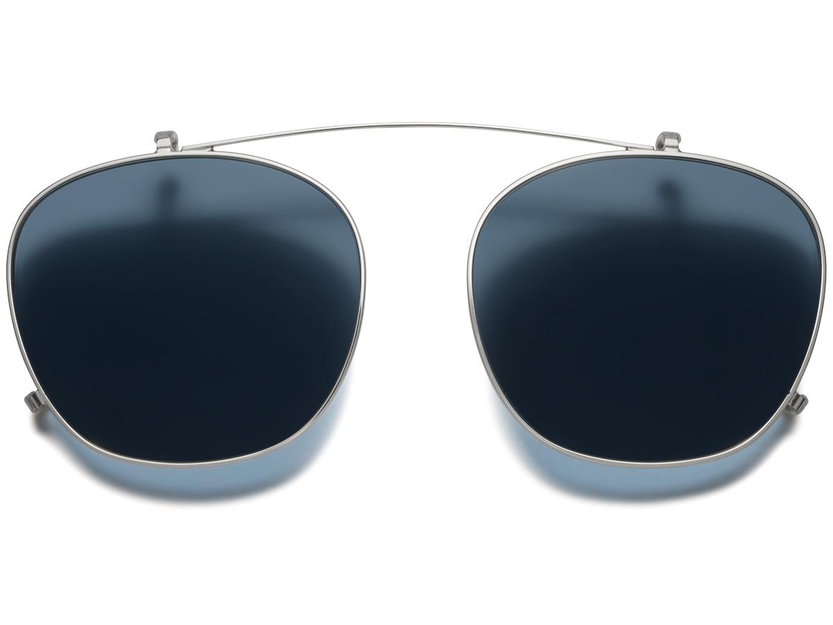 Felix Clip-On Medium in Polished Silver with Blue Lenses