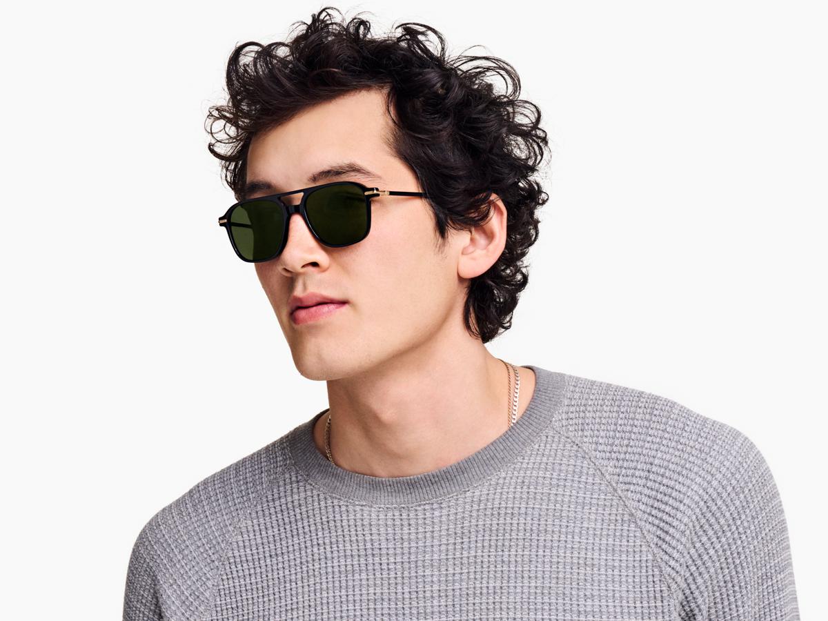 Brimmer Sunglasses in Jet Black with Polished Gold