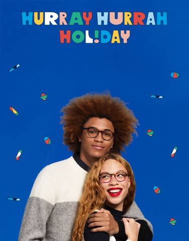 Hurray Hurray Holiday logo with two people sporting Percey frames