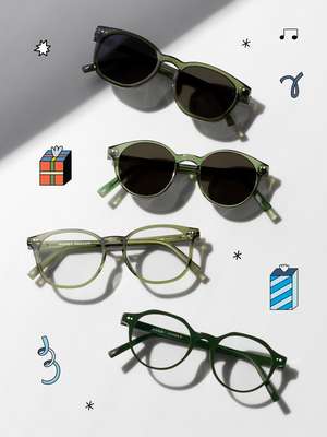 two pairs of sunglasses and two pairs of glasses